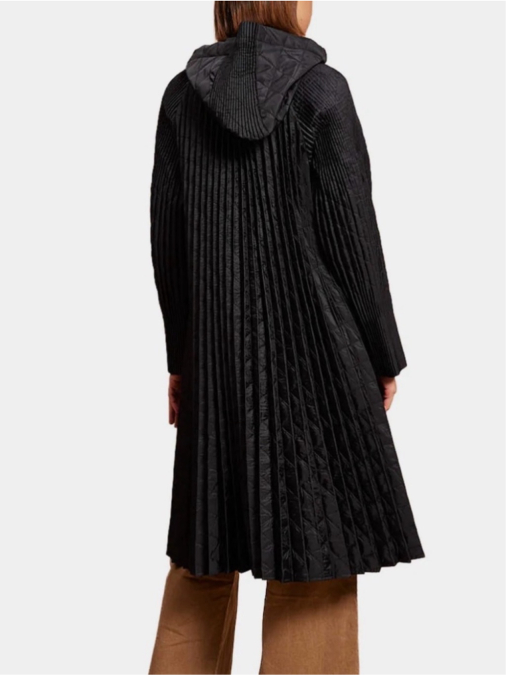 Pleated Hooded Swing Coat Black One Size - Picture 3 of 12
